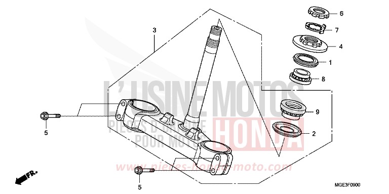 TIGE DE DIRECTION de VFR1200F DCT CANDY PROMINENCE RED (R342) 2010